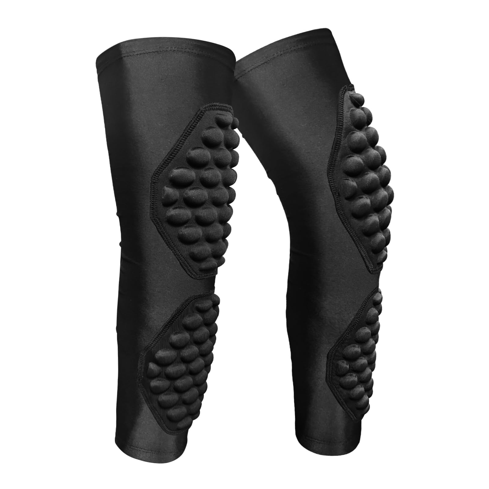 Topeter Long Leg Compression Sleeve with Knee & Calf Padding, Child Kneepad with Shin Guard Brace Support for Soccer, Baseball, Scooter 1 Pair Black YM