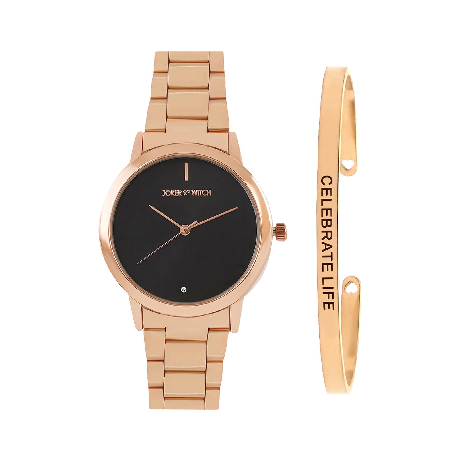 Joker & Witch Stainless Steel Women Vixey Rosegold Analog Watch Bracelet Stack, Black Dial, Rose Gold Band (B0C7LBC75J) Amazon Price History, Amazon Price Tracker