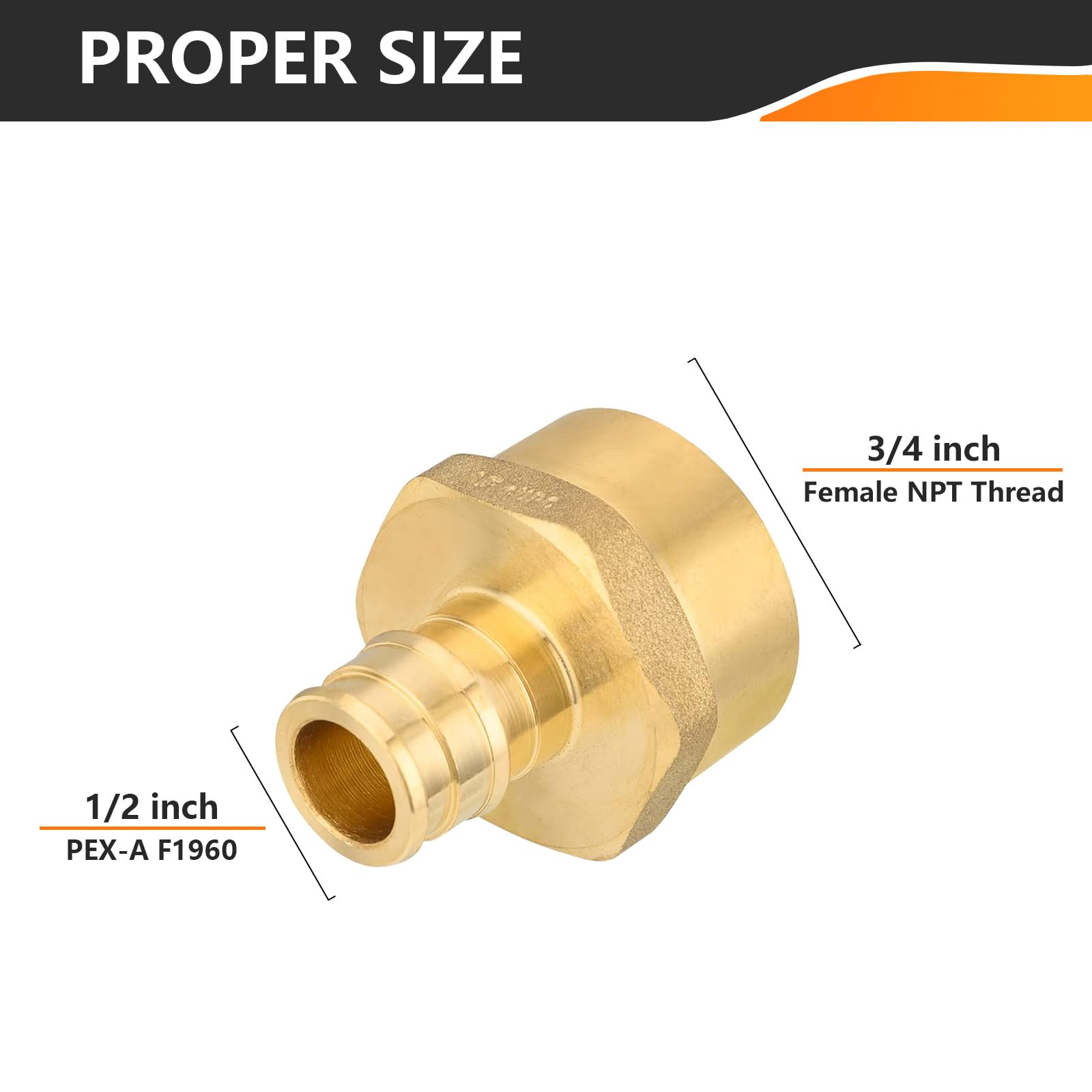 HeSun Paquete de 10 accesorios PEX-A, adaptador de expansión PEX de rosca NPT hembra de 1/2 pulgada x 3/4 pulgadas, ASTM F1960