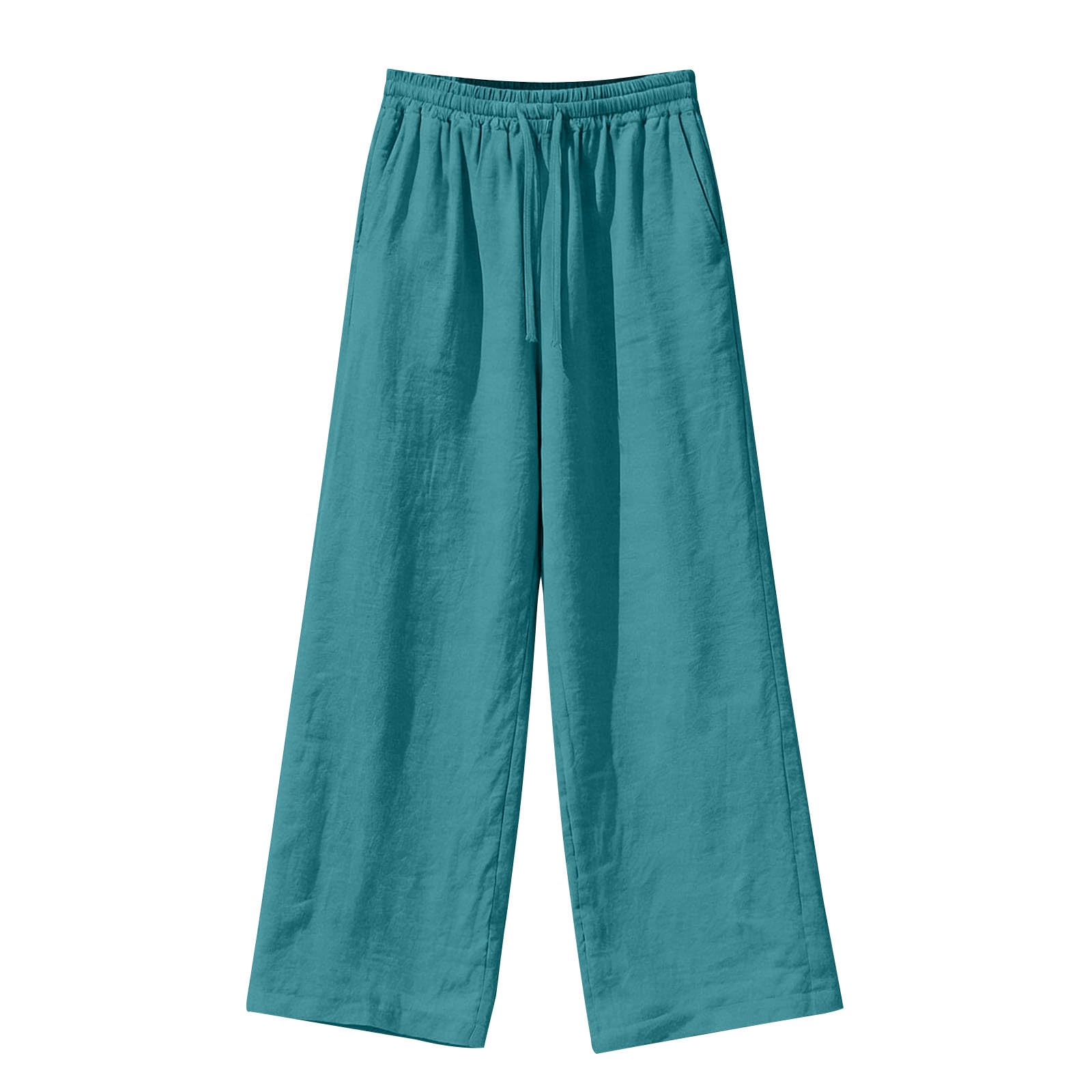 Linen Pants Women Summer Baggy Wide Leg Flowy Pants Drawstring High Waistes Slacks Loose Comfy Beach Travel Trousers — view 6