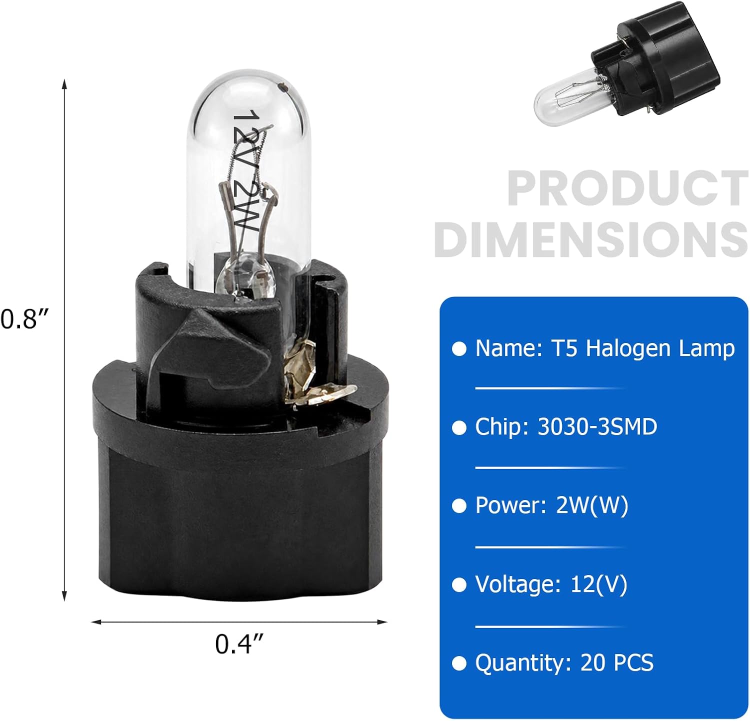 20 PCS T5 17 57 86 Car Halogen Bulbs Kits, Super Bright 3030-3SMD Dashboard Indicator Light Replacement, Instrument Panel Gauge Cluster Lamp Interior Accessories for Vehicles