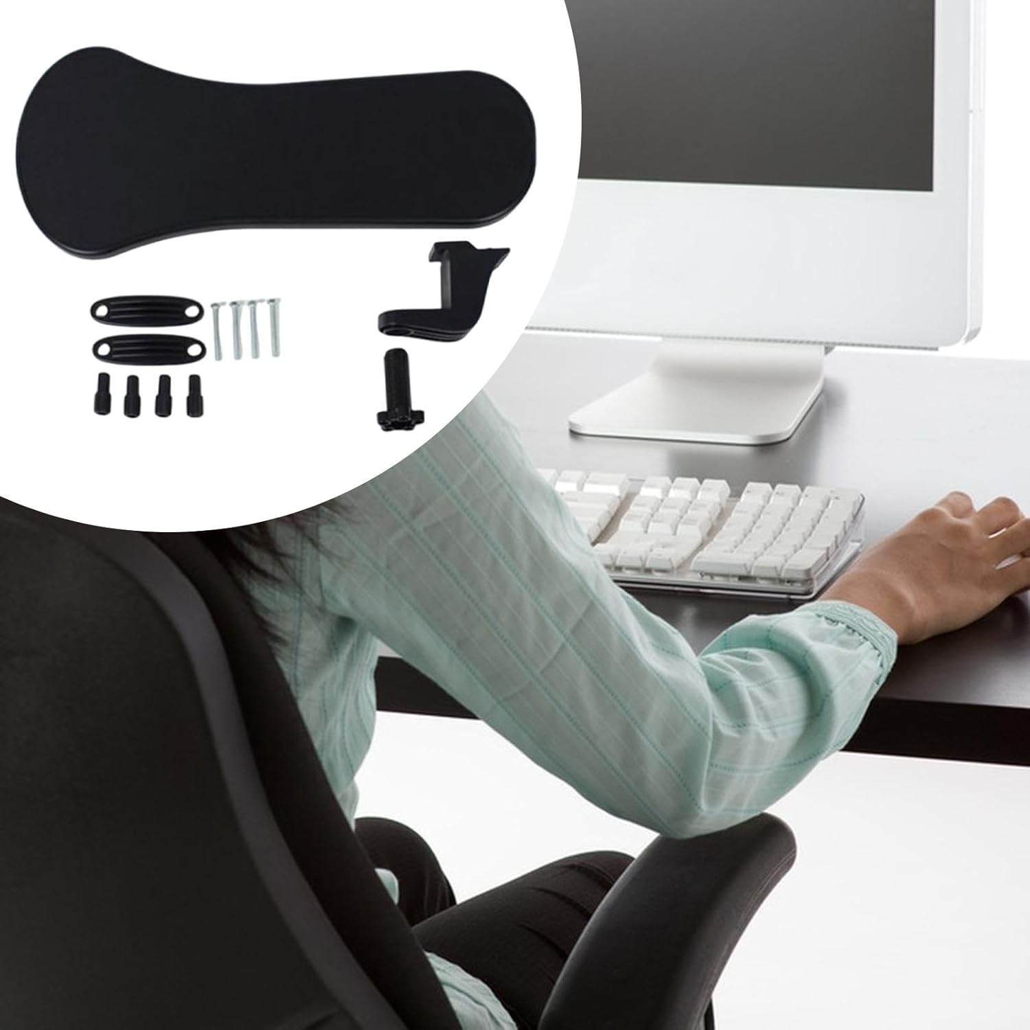 Arm Rest Support for Desk Black, Desk Extend Tray & Chair Arm Mousepad Support Pad, 17.72x7.87 inch, Ergonomic Wrist Support for Office & Gaming