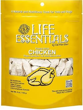 Life Essentials by Cat-Man-Doo | Chicken - 5oz. Bag | Freeze Dried Chicken Cat & Dog Treats | Healthy, Single Ingredient, Training Treats, High Protein | Cooked & Freeze-Dried White Chicken Breast Meat, Healthy Chicken Cat Treats & Dog Treats, High Protein, Toppers, Made in USA