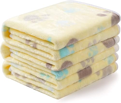 Luciphia - 1 paquete de 3 mantas con estampado de pata súper suaves y esponjosas de forro polar para mascotas, manta de franela para perro,