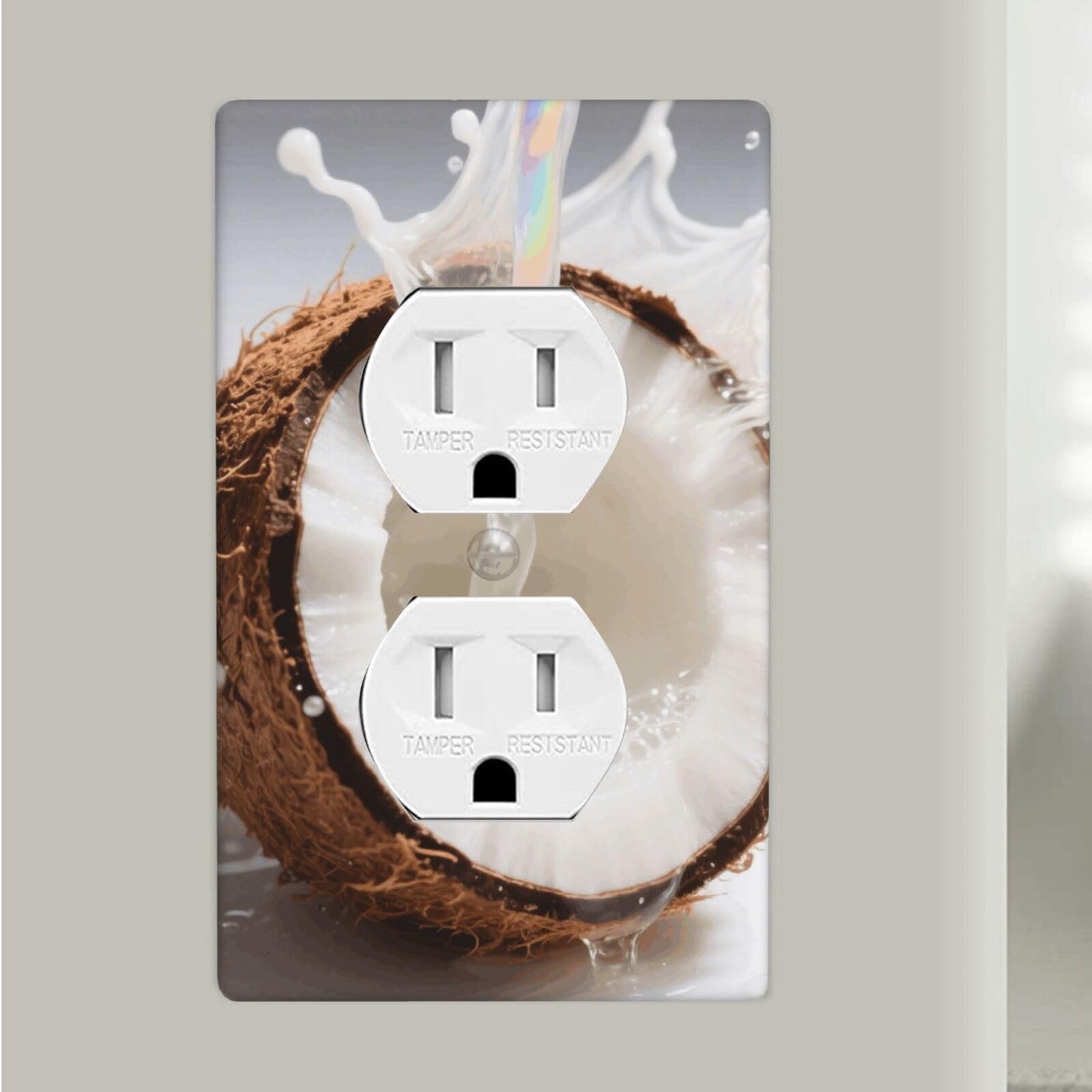 Coconut Duplex Outlet Covers Wall Plates 1-Gang Switch Outlet Electrical Cover Plate Unbreakable Polycarbonate Switchplate Cover Faceplate For Bathroom Kitchen Home Decor