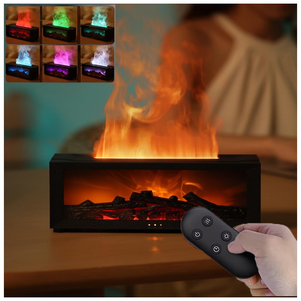 Akcesoria dekoracyjne do domu, mini dyfuzor olejków eterycznych z płomieniem 3D, nawilżacz, timer, 150 ml, lampka nocna LED 7 kolorów, tee