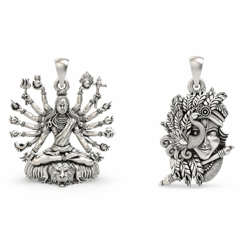 Krishna ji Locket With Mahadev Pendent Combo Pack Of 2 | Religious Spritualised Shiv & RadhaKrishna Neclace With Chain-image-21