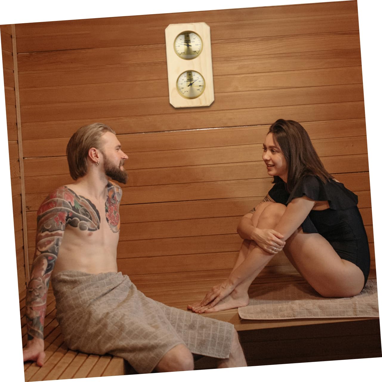 TOYANDONA Termometro Igrometro in Legno per Sauna, Termostato Interno, Alta Precisione, Lettura Rapida, 0-120℃ e 0-100% Umidità