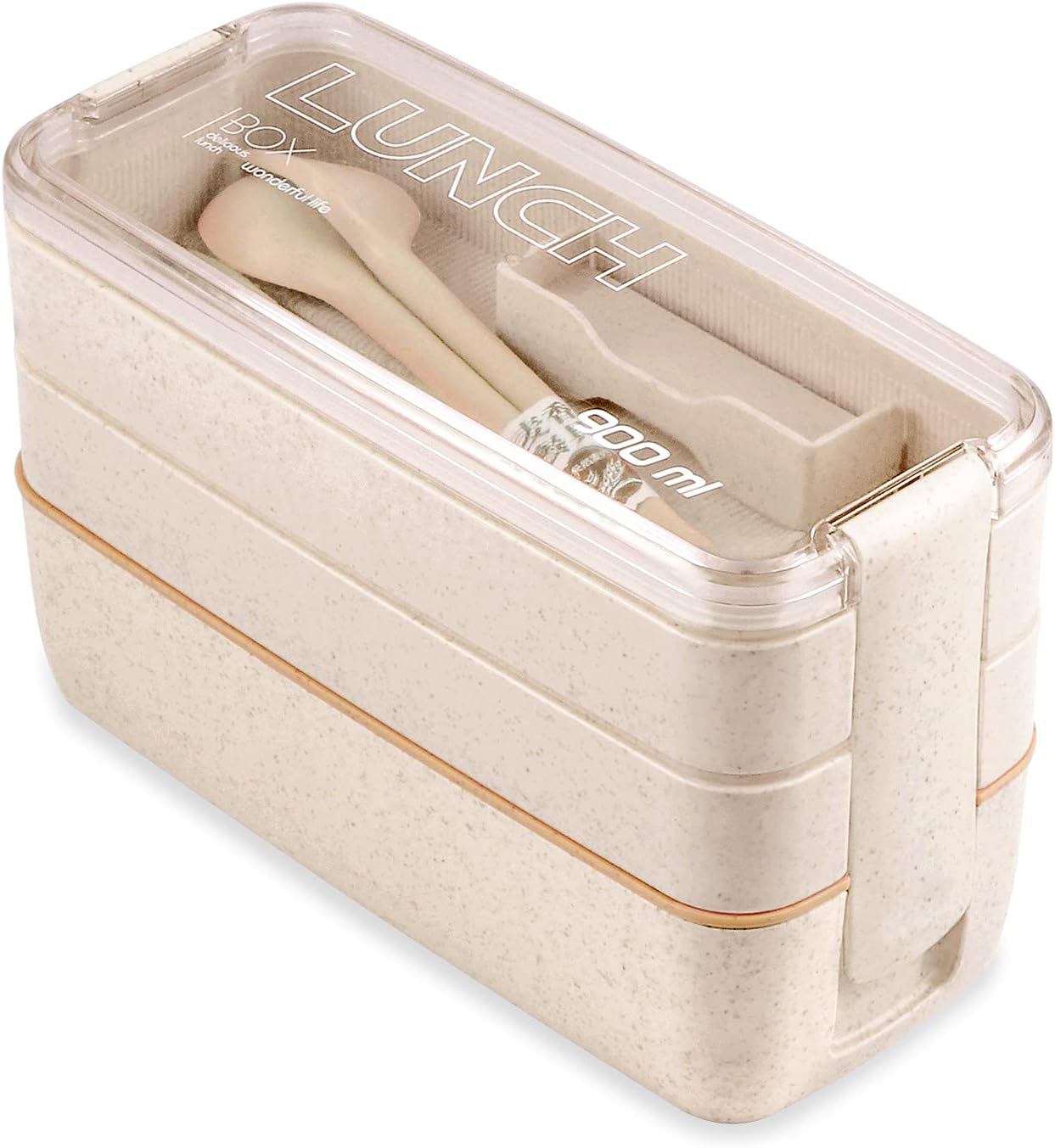 Bento Boxes for Adults, Iteryn Japanese Stackable 3 Layer Bento Lunch Box, Leakproof 3-In-1 Compartment Lunch Containers, BPA Free, Wheat Straw Meal Prep Containers with Spoon and Fork - Pink