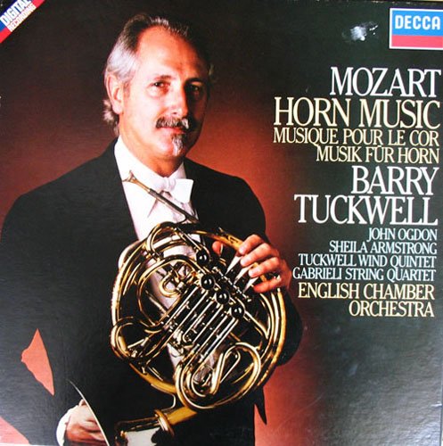 Horn Concertos No. 1 K. 412, No. 2 K. 417, No. 3 K. 447, No. 4 K. 495, Sinfonia Concertante, Fragment in e flat major K. 370b, Concerto Rondo K. 371, Quintet for Piano and Winds K. 452, Quintet for Horn and Strings K. 407, Three Duets for two Horns K. 487