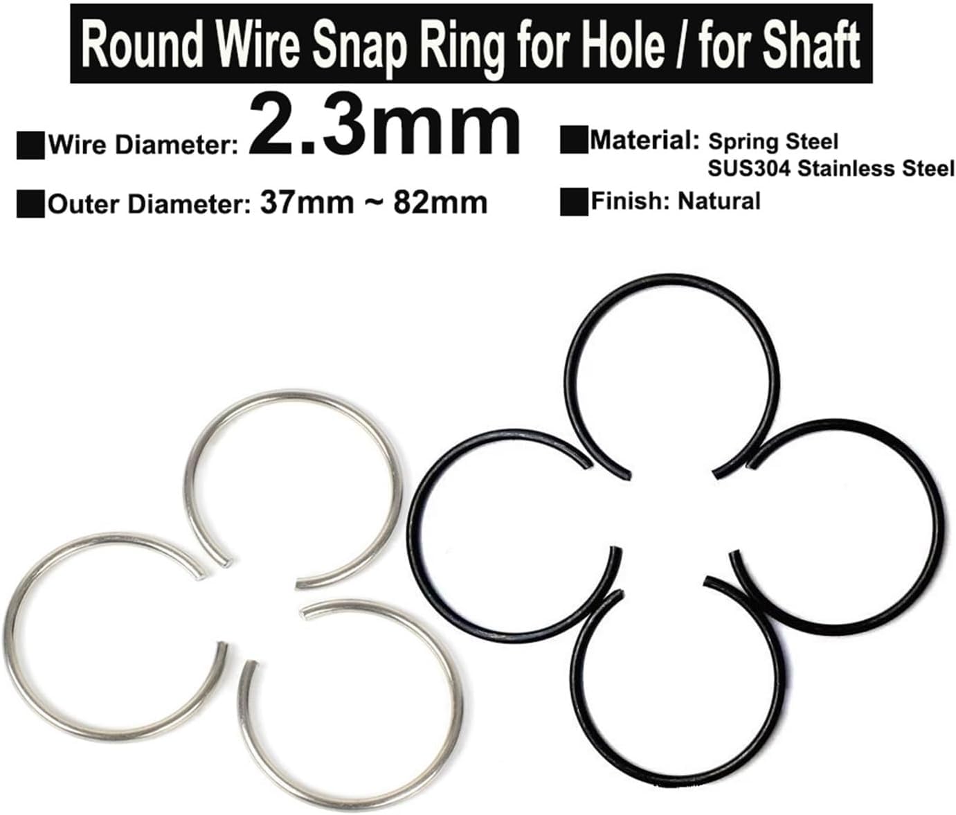 Wire Rings for shafts,Round Wire circlips, 10Pcs Wire Diameter ?2.3mm SUS304 Stainless Steel Spring Steel Round Wire Rings for Hole Retainer Circlips for Shaft(2.3x82x8(SUS304))