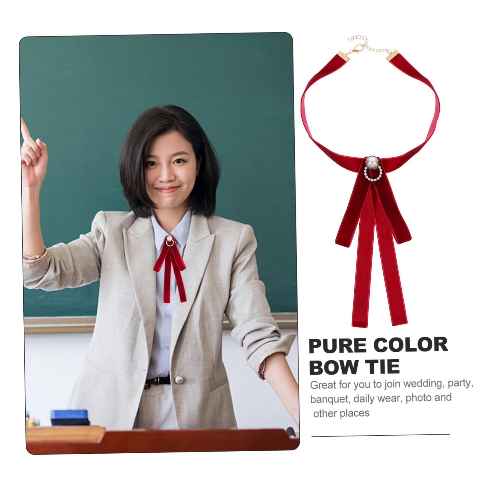 LIFKOME Elegant Velvet Bow Tie Faux Pearl Tie for Formal Occasions Adjustable Size for Uniforms Weddings Proms