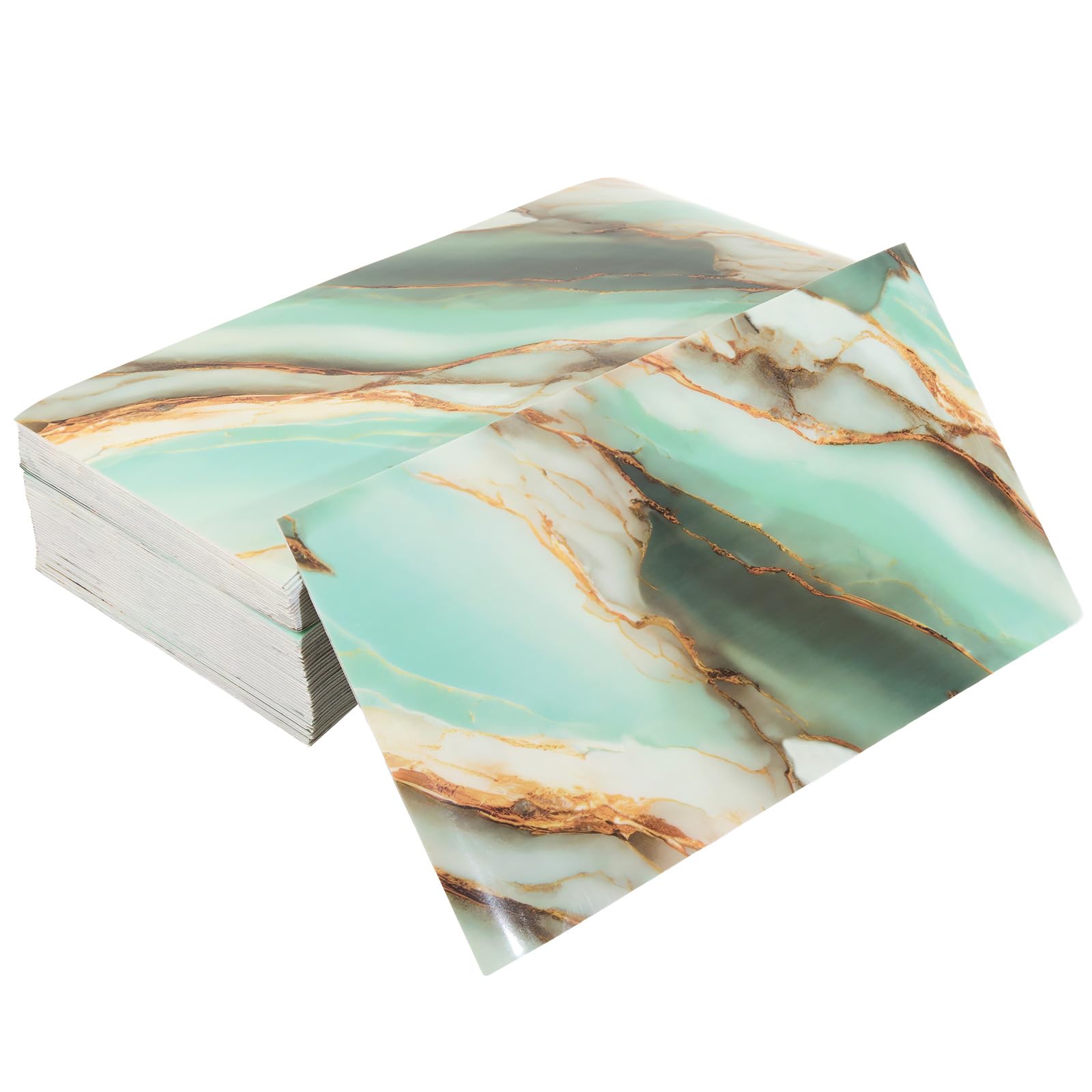 Minifactory 50pcs Marble Self Adhesive Wall Tiles, 30x60cm Peel and Stick Waterproof PVC Wall Tiles, High Gloss Marble Effect Kitchen Bathroom Wall Sticker, Decorative Wall Tiles (Green Gold)
