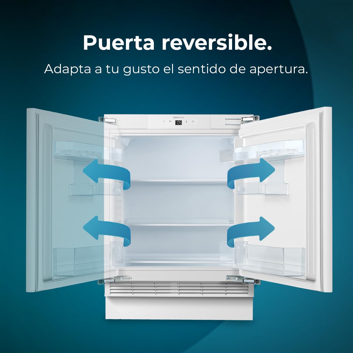 Cecotec Mini Nevera Integrable de 138 L Bolero CoolMarket TT BI 138 White E. Altura 81,8 cm y 59,5 cm de Ancho, Display Touch, Fast Cooling, Puerta Reversible, Temperatura Regulable, Blanco