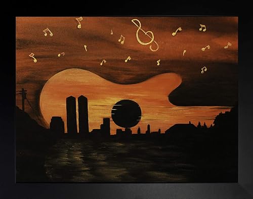 Buyartforless Framed Guitar City by Ed Capeau Art Painting Reproduction
