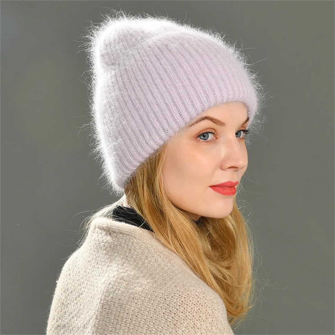 Femmes Hiver Bonnet Chapeau Chaud Cachemire Tricoté Bonnets Solide Longue Fourrure Skullies Décontracté Femmes Chapeaux