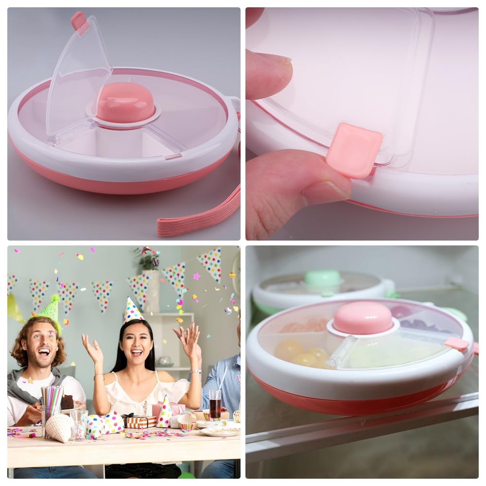 Spinner Spinner Snack Organizer na przekąski z przegródkami, obracany, tylko suchy, idealny na cukierki, orzechy, piknik na spotkania rodzinne (różowy)