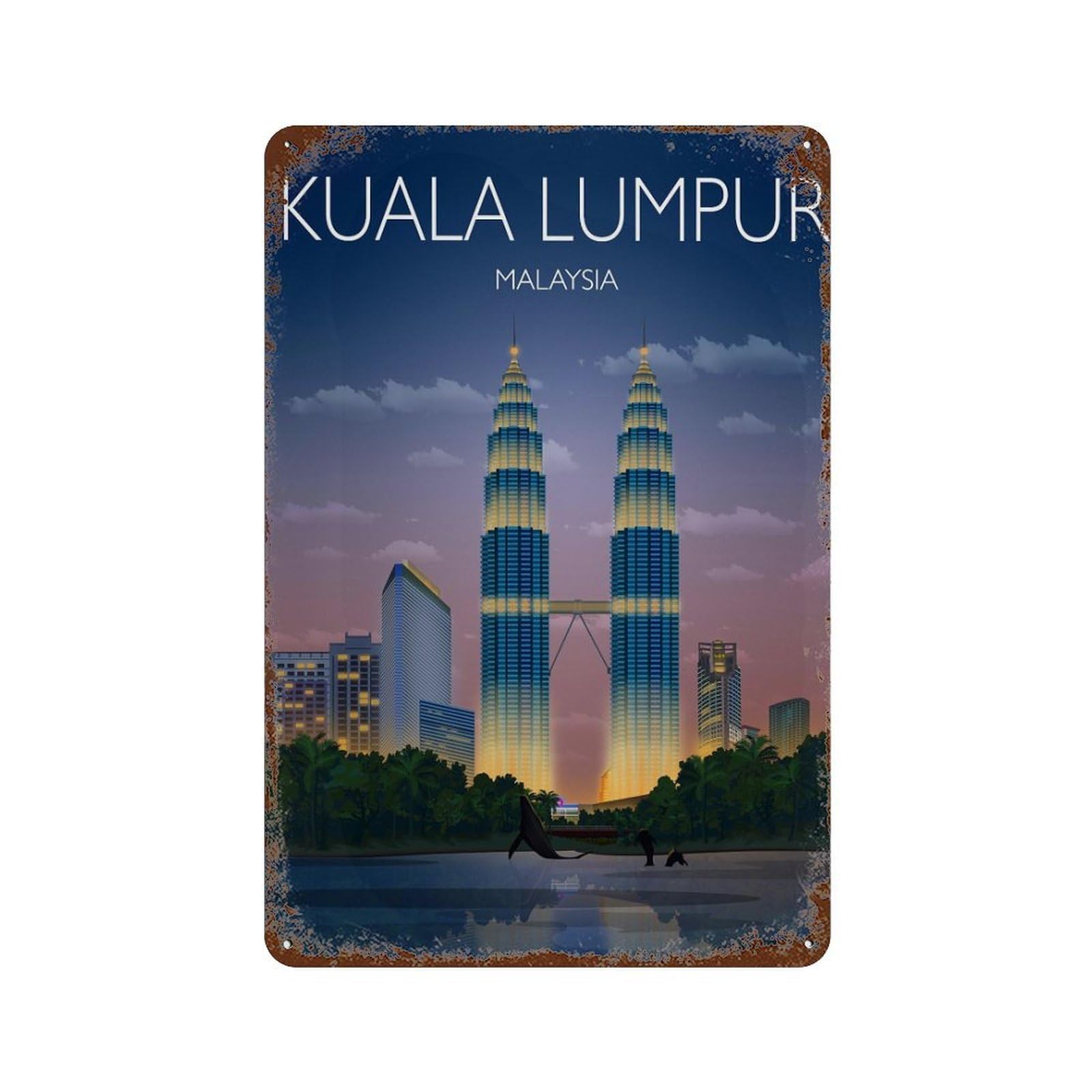 xiaoxiaoshen Travel of Kuala Lumpur Malaysia Sunset Wall Decor Art Metal Tin Poster Modern Home Decor Art Home Bar Shop Decorations Vintage Sign 30x20cm
