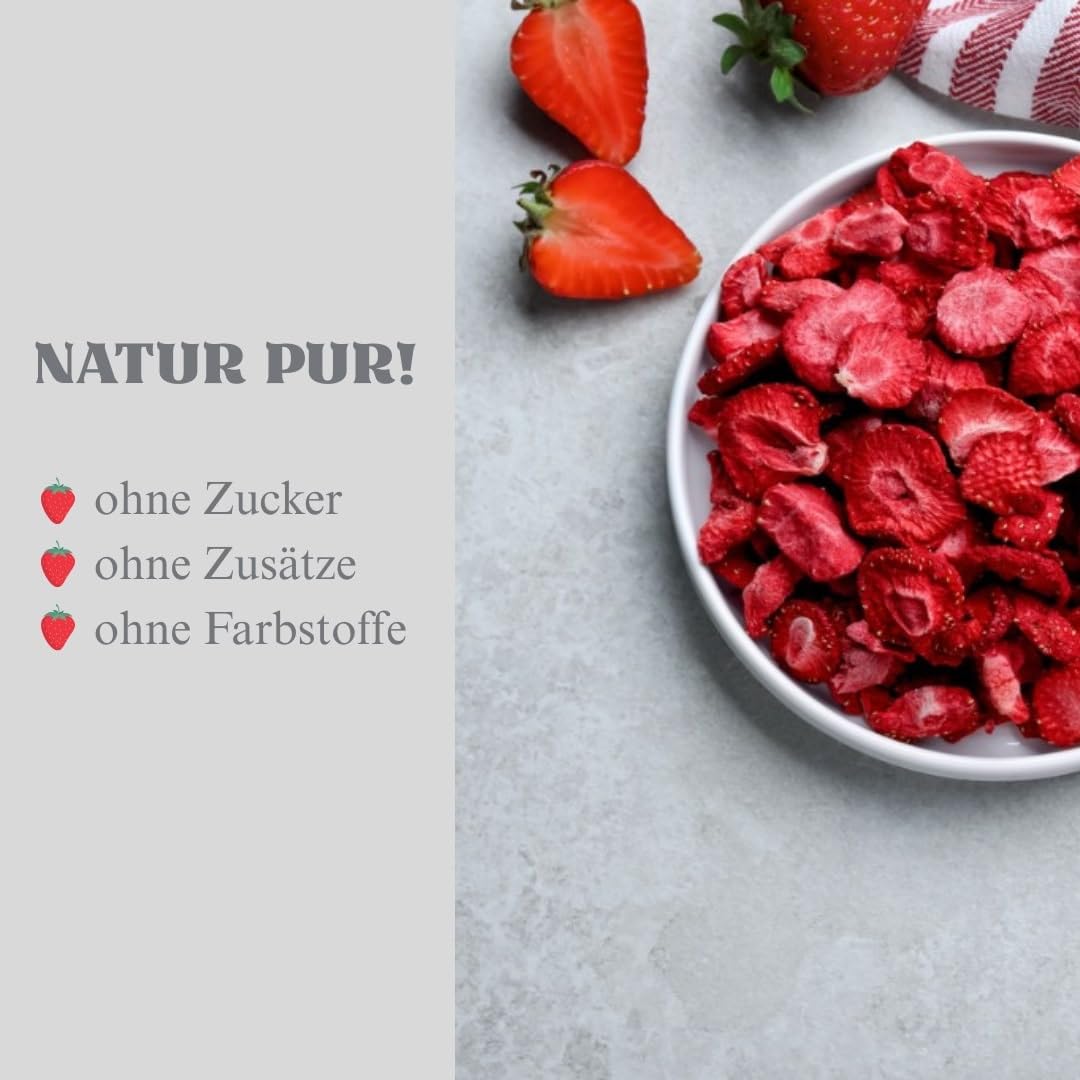 VITAVEGGY gefriergetrocknete Erdbeeren in Scheiben 6x300g gefriergetrocknete Früchte im wiederverschließbaren Eimer, Abfüllung in Deutschland,100% Frucht, für Smoothies, Müslis und Bowls