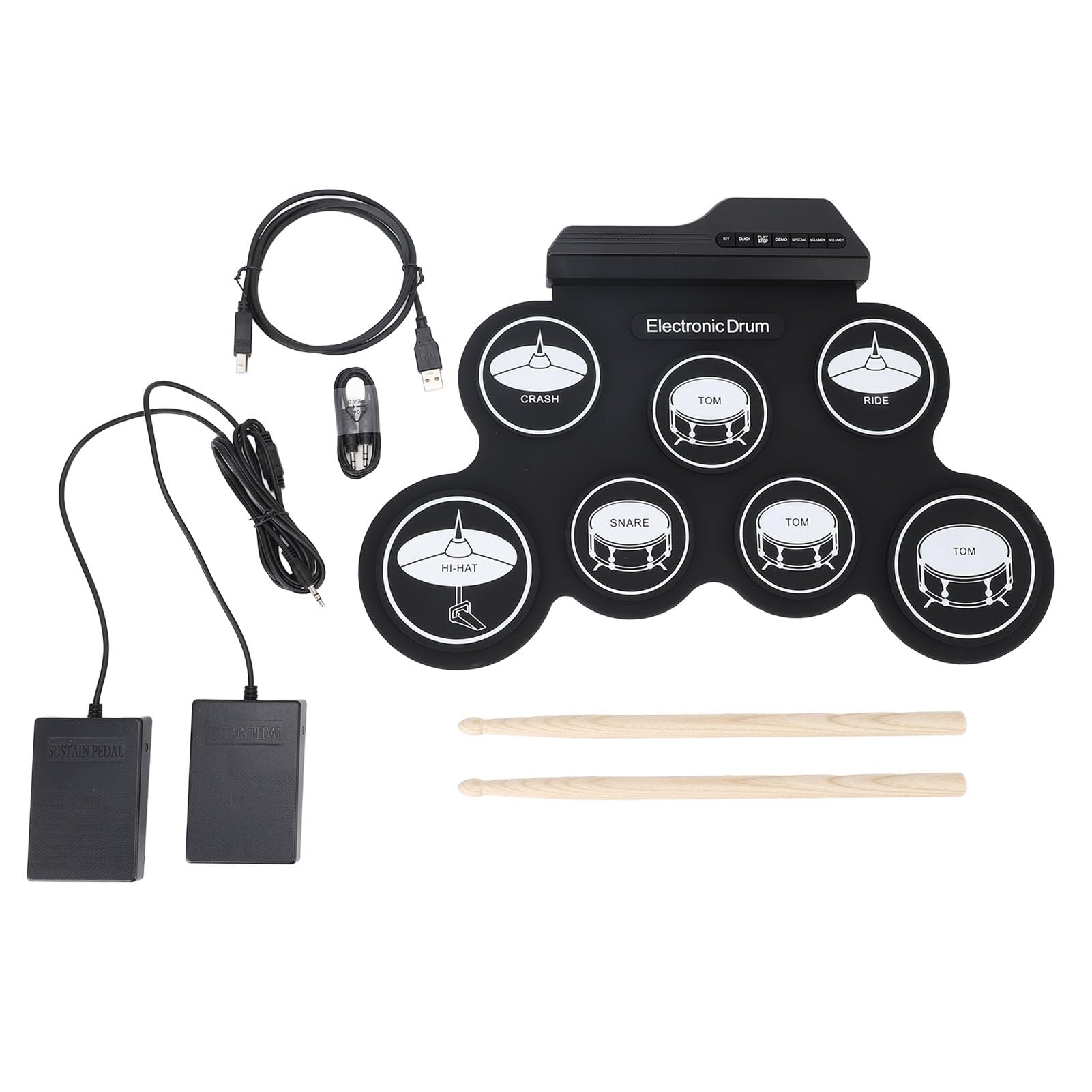 Tambor Electrónico Portátil, Almohadilla de Tambor Silicona Plegable USB con Pedal Pie y Metrónomo para Principiantes, Home Studio, Escuela, Gimnasio, Conveniente para Uso Diario, Interactivo