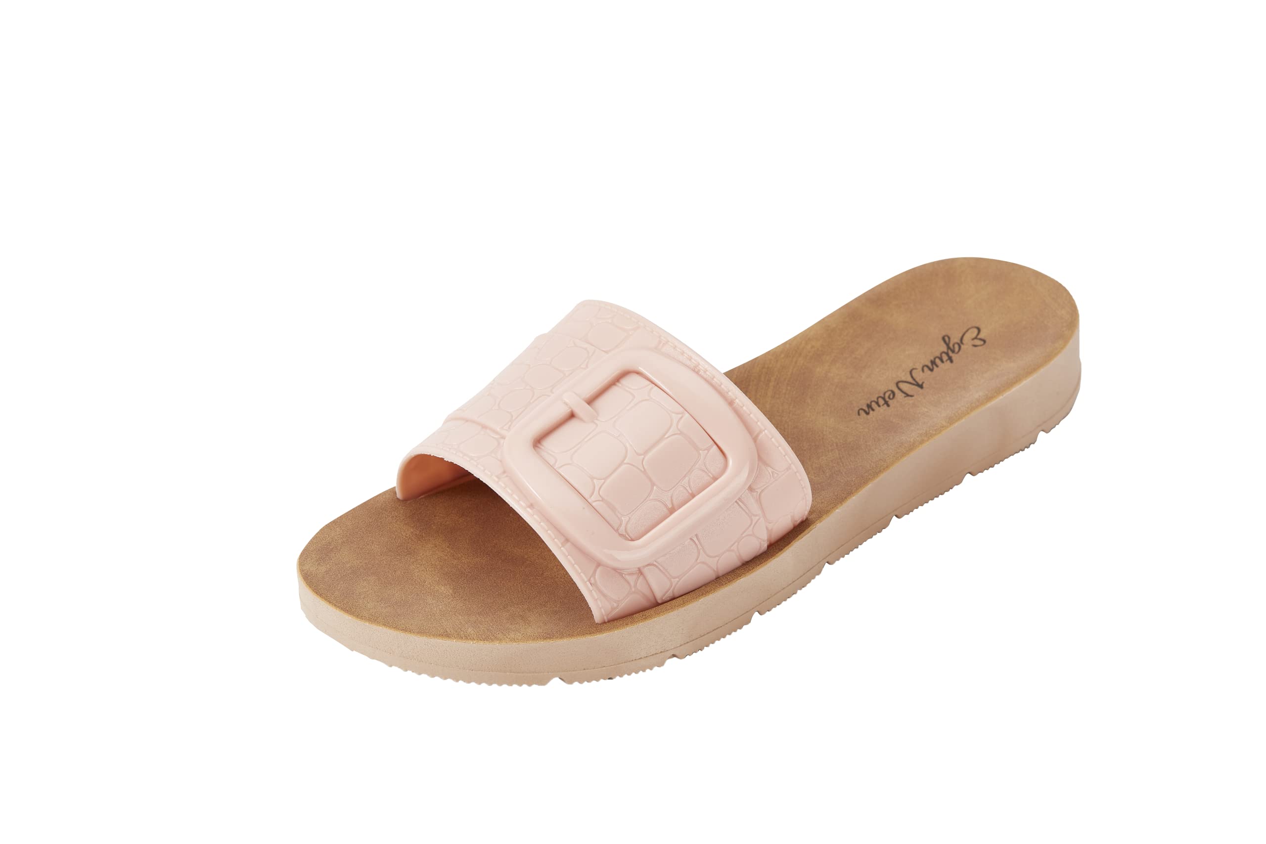 Egtin Netin Women's Summer Pink Slide Sandals, Cute Slip On Sandals For Women, Casual Dressy Summer Pink Flat Sandals, Comfortable Ladies Open Toe Slide