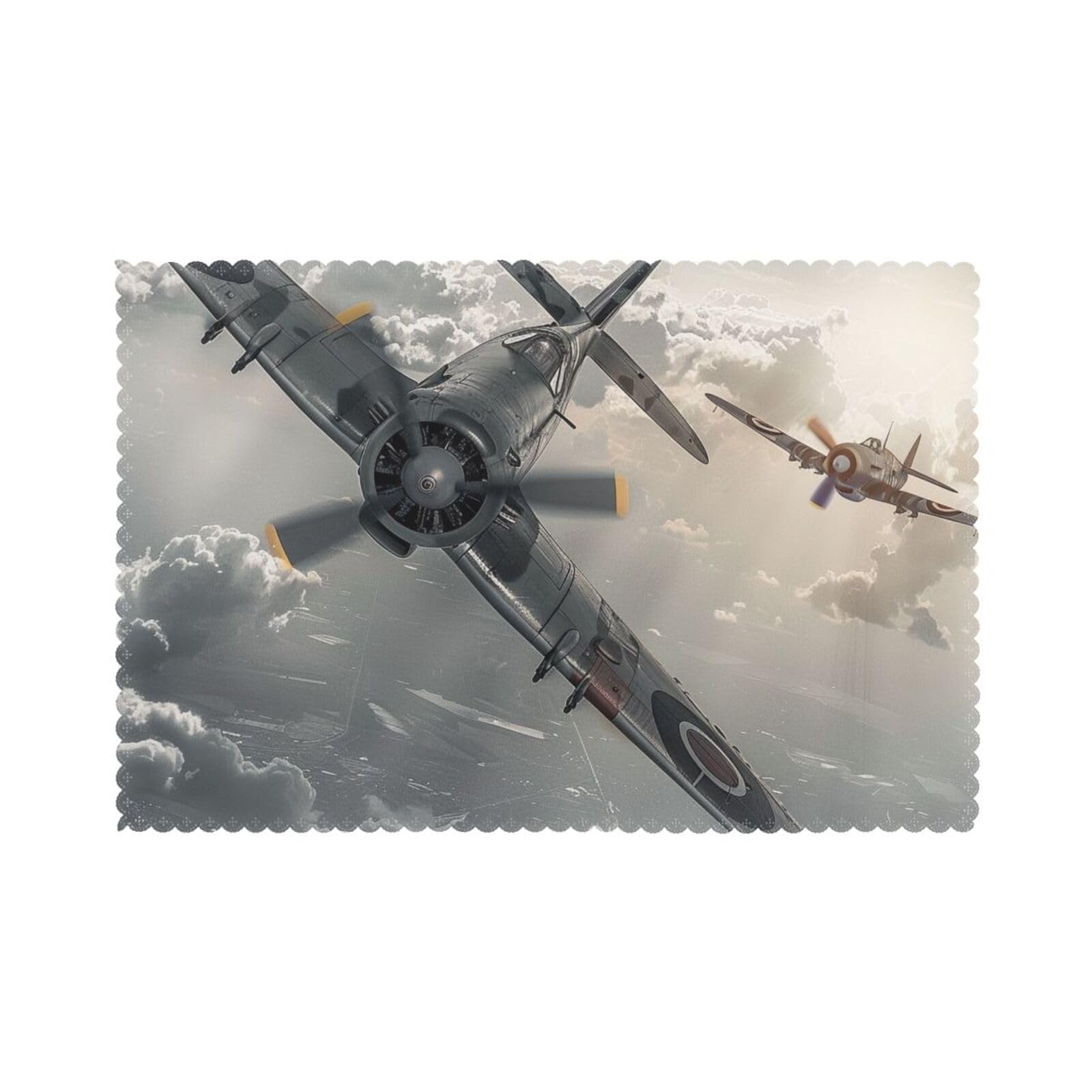 World War 2 Aircraft Airplane Printed Placemat Heat Resistant Place Mats Set of 6 PCS Washable Kitchen Table Mats, 12x18 Inch