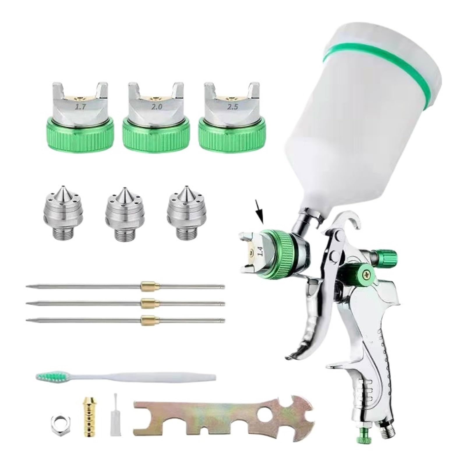 Profesjonalny Pistolet Natryskowy 1.4/1.7/2.0/2.5mm Dysza Stalowa Grawitacyjny Przenośny Do Malowania Samochodu DIY Zestaw Farb W Sprayu Wysoka Precyzja Atomizacji(Complete Set A)