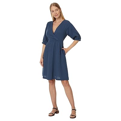 PACT Coastal Double Gauze Surplice Dress Women
