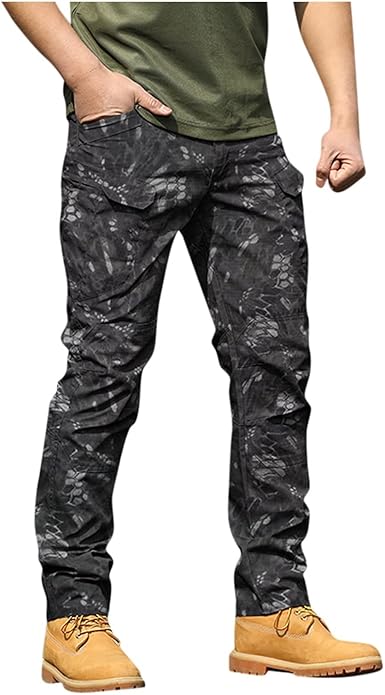 OIOLOYJM Military Cargo Pants for Men Hiking Relaxed Fit Work Waterproof Stretch Tactical Lightweight Outdoor Travel Pant