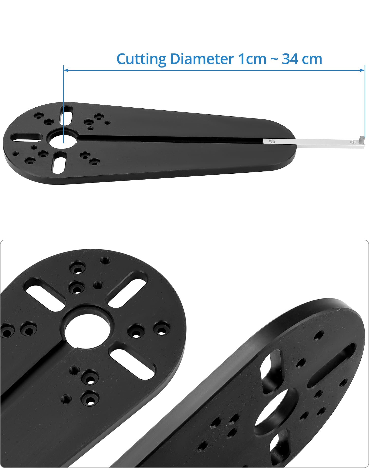 QWORK® Gabarit de coupe circulaire compatible avec fraiseuse à bois électrique Bosch RT0700C DRT50 Makita GMR1 - Diamètre de coupe de 2 cm à 68 cm