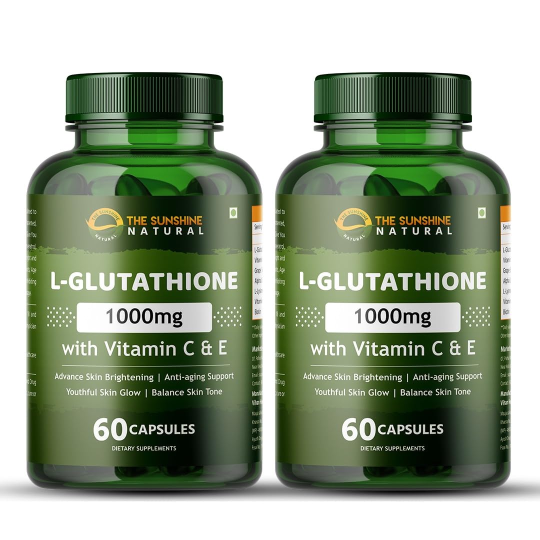 L-GLUTATHIONE WITH VITAMIN C, E, ALPHA LIPOIC ACID & ANTIOXIDANT FOR RADIANT BEAUTIFUL SKIN | ANTI-AGEING | REDUCES PIGMENTATION & DARK SPOTS 1000MG 60 CAPSULES (PACK OF 2)