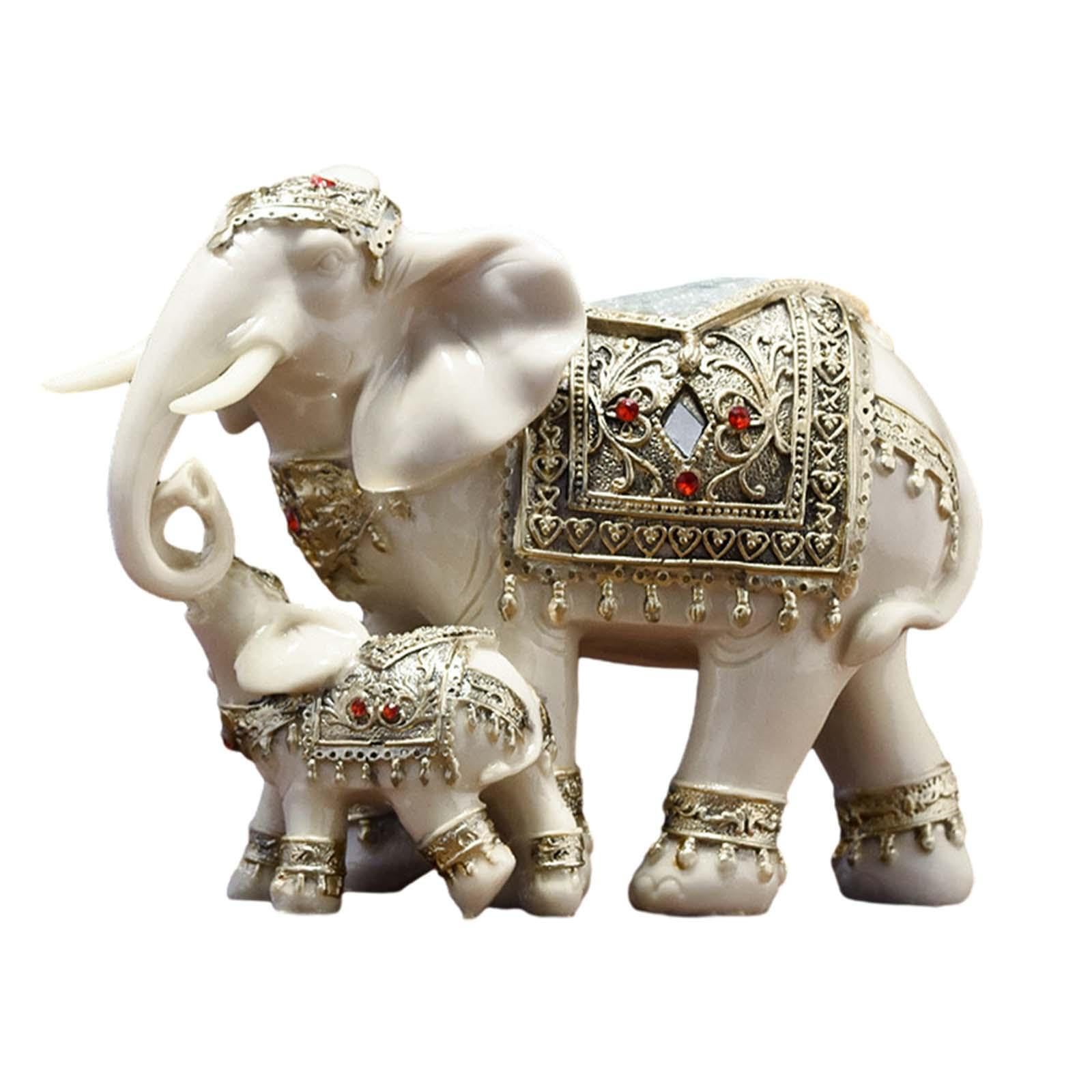 TWISAXC Elephant Family Statues Hand Painted Resin Sculptures Beautiful Animal Table Decor For Living Room Elephant Table Sculpture With Stylish Appearance, White, 21x10.5x15.5cm