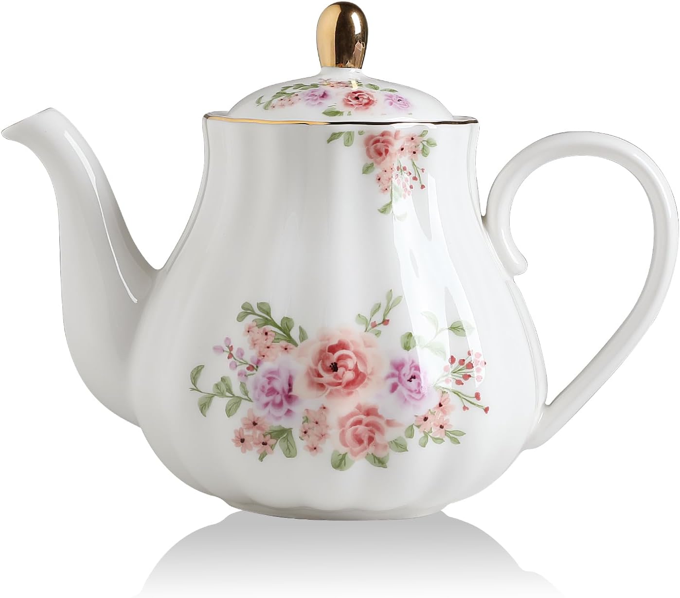 Royal Teapot, Ceramic Tea Pot with Removable Stainless Steel Infuser, Blooming & Loose Leaf Teapot (Rose Flower, 28 Ounce)