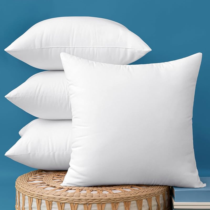MIULEE Pack of 4 18x18 Inch Outdoor Pillow Inserts | Water-Resistant Throw Pillow Inserts Decorative Square Pillow Stuffer Sham for Porch Swing Couch Sofa Cushion Patio Furniture