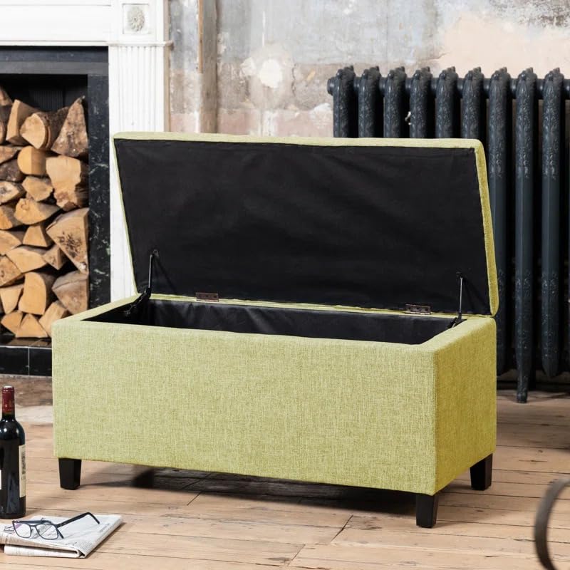 Image of LEGACY OF COMFORT Ahri Upholstered Storage Bench Flip Top Storage Bench Wooden Base Storage Ottoman Bench Storage Bedroom Bench with Storage (Light Green)