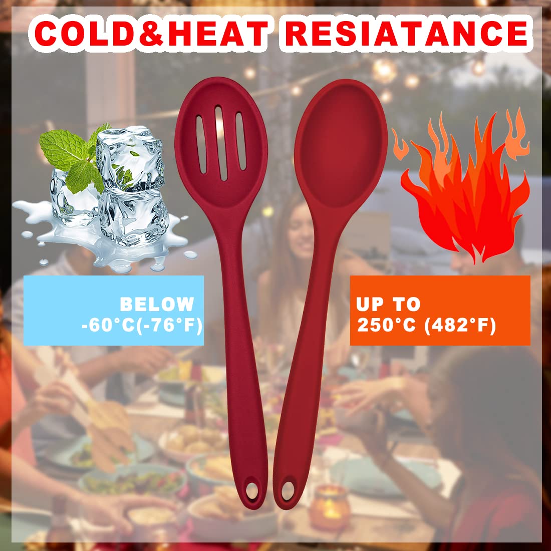 8 cucharas de cocina de silicona ranuradas, cucharas de mezclar, cucharas resistentes al calor para cocina, hornear, servir, agitar herramientas de mezcla