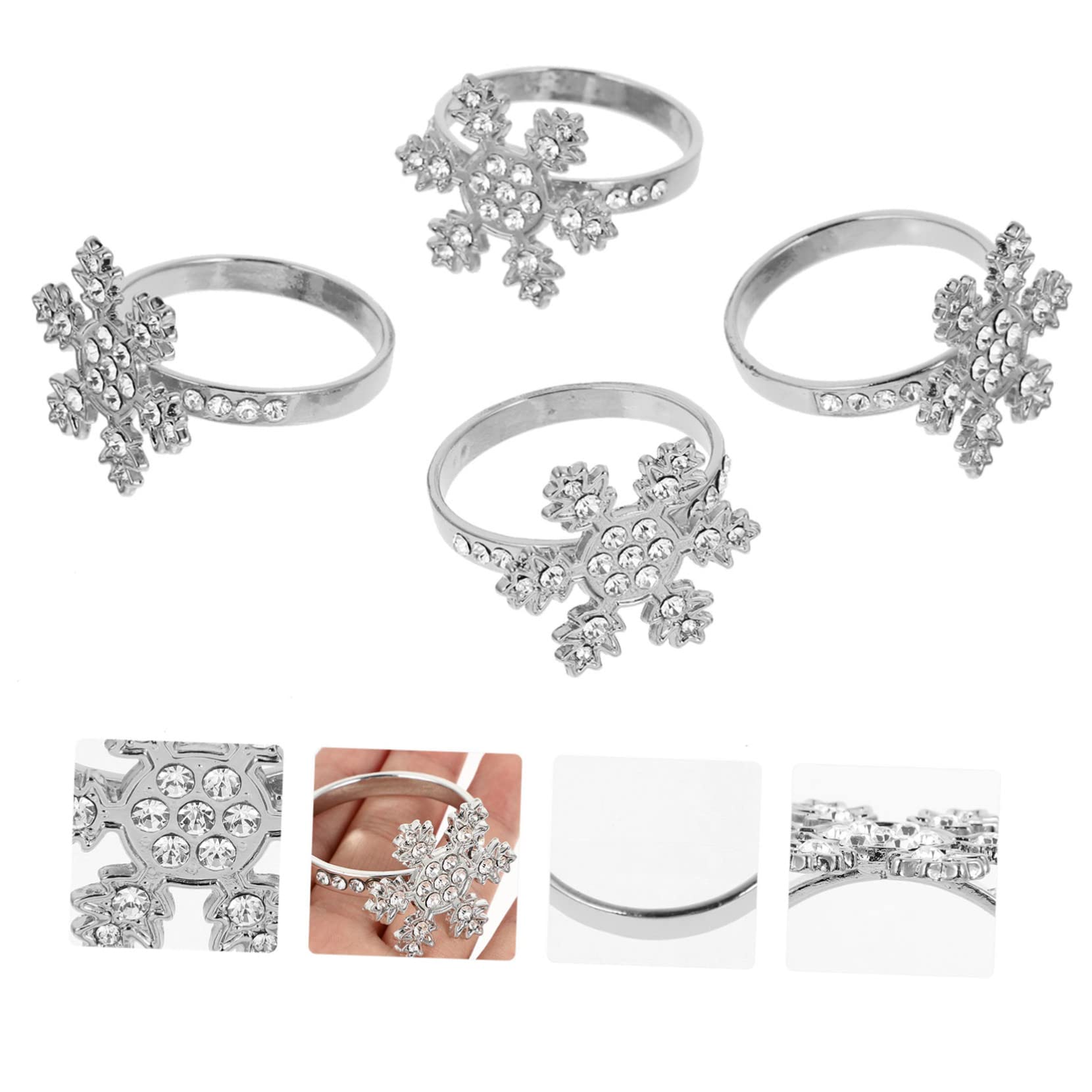 OUNONA 16stücke Weihnachts-Schneeflocken Serviettenringe Mit Strass Eleganter Napkin Holder Für Festliche Tischdekoration Für Weihnachten Und Besondere Anlässe Silberfarben