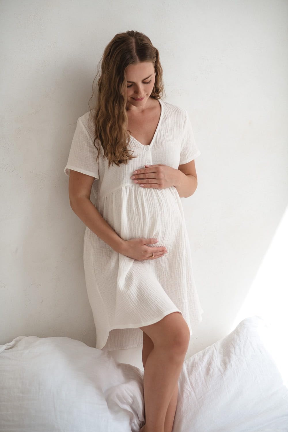 Milk&Love Aurora koszula nocna z muślinu, wyprodukowana w UE (biała, XS)