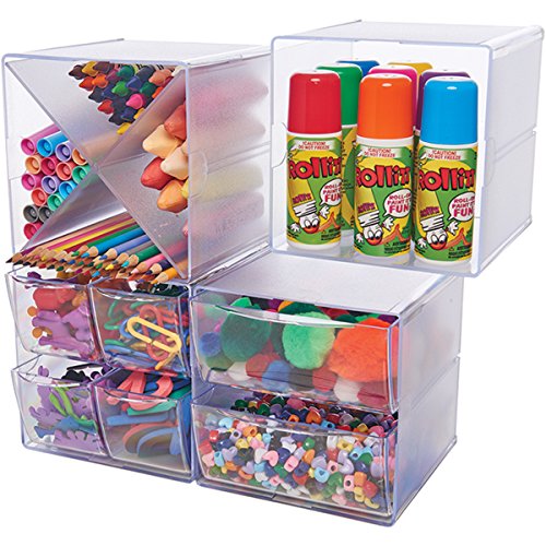 Deflecto Stackable Cube Organizer, Desk And Craft Organizer, 2 Drawers, Clear, Removable Drawers And Dividers, 6"W X 6"H X 7 1/5"D (350101Cr) #TOP1