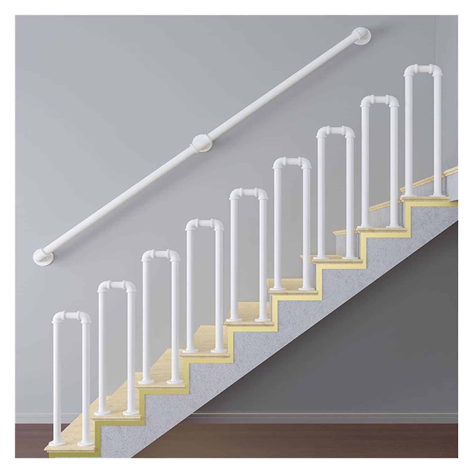 Meiiron Handrail, Outdoor Banister Stairs Multiple Sizes Stair Railing for Bar Stairs Step Indoor Iron Black and White Safety Handle, Steps Baluster - 1Pc (Color : White, Size : 65cm(25.6"))