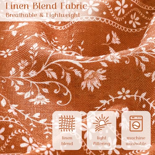 Image of Yinhua Boho Kitchen Curtains 36 Inch Length Vintage Linen Cafe Curtains Light Filtering Bohemian Floral Tier Rod Pocket Farmhouse Rustic Tassel Small Drapes with Tiebacks, 2 Panels, Orange