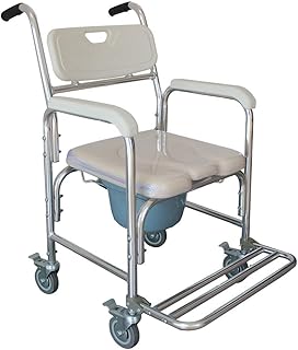 Winado Bedside Commode Chair, 4 in 1 Toilet Rolling Transport Chair with Arms & 4 Brakes, Shower Wheelchair for Adults, Senior, Elderly, Handicap, Disabled (White+ U Shape Cushion)