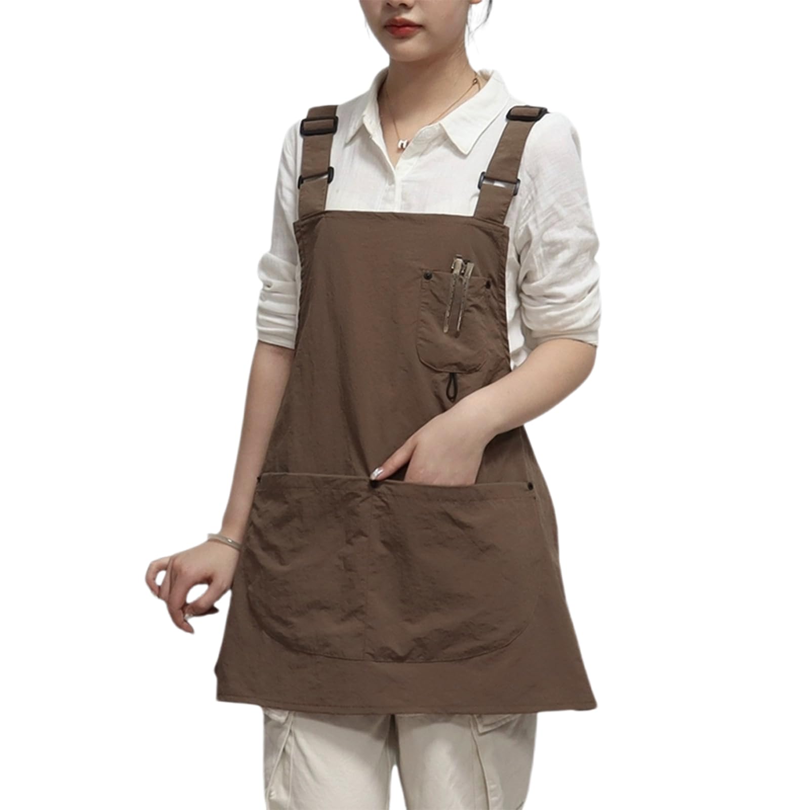 Tablier De Chef, Tabliers De Cuisine, Unisexe Tablier avec 3 Poches pour Cuisine, Travail Brown,One Size
