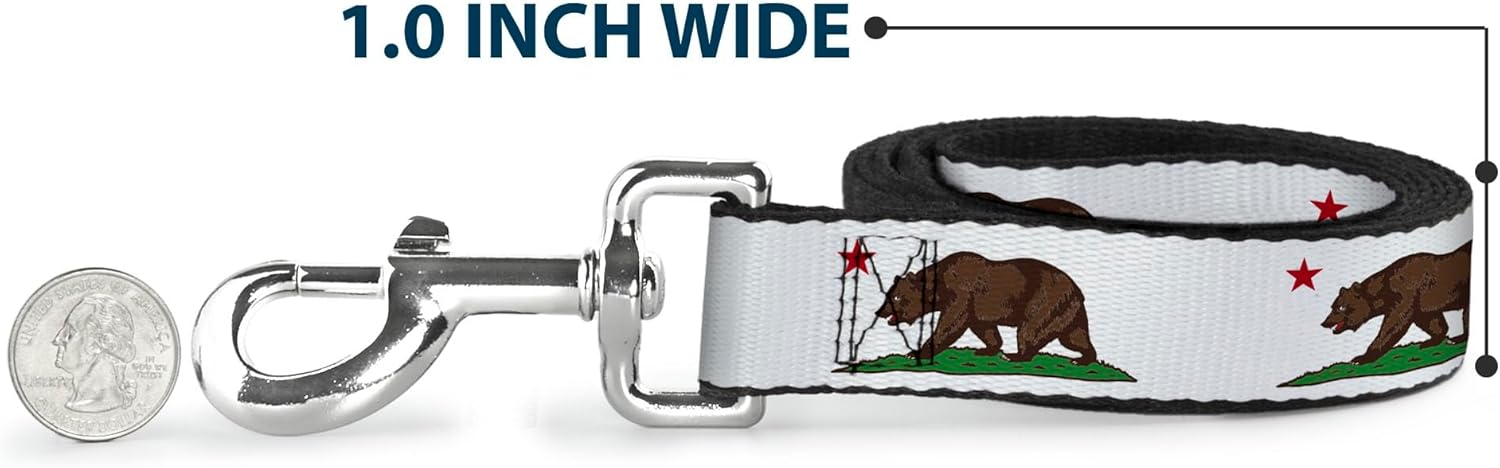 Dog Leash Cali Bear White 4 Feet Long 1.5 Inch Wide