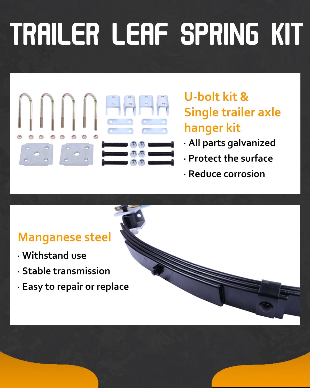 Leaf Spring 3500lb Single Trailer Axle Suspension Kit U-bolt & 4 - s ...