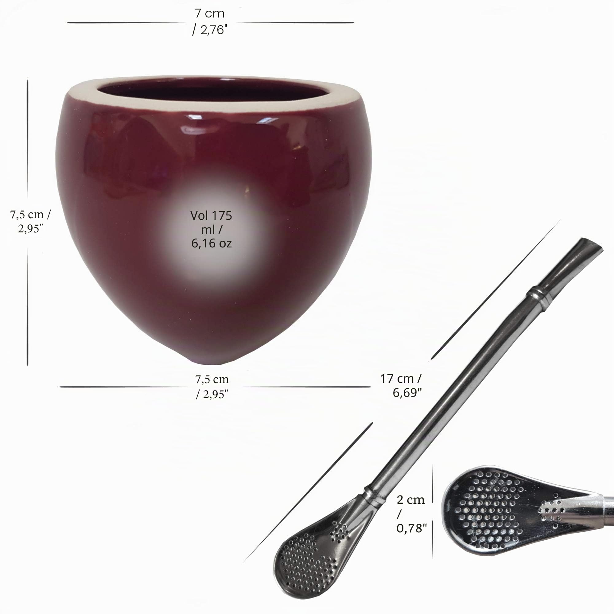 Gaucho Bruno Set Paille et tasse mate Yerba - Petite gourde en céramique, gobelet en acier inoxydable Bombilla Paille à boire - Kit de boissons réutilisable pour la maison et le voyage