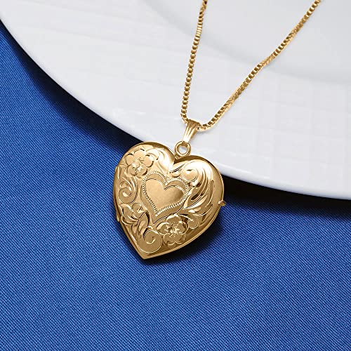 Picturesongold.com Personalized Gold Heart Locket Necklace For Women With 4-Page Photo's Heart Locket Necklace 1 1/4 Inch X 1 1/4 Inch In 14K Gold #TOP1