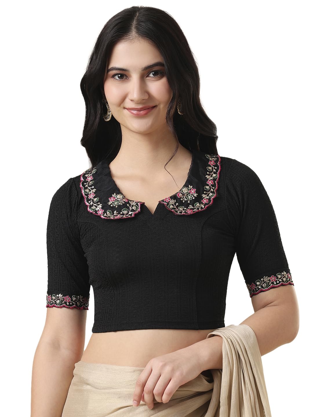 salwar studio Lycra Peter pan Collar Neck Saree Blouse-picture-11