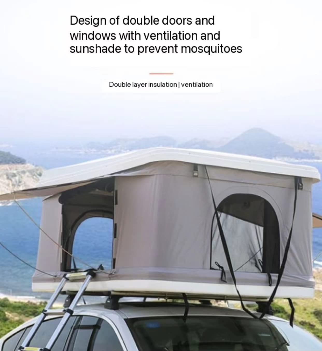 Tenda da tetto idraulica per campeggio all'aperto, può ospitare 2-3 persone, compatibile con SUV e fuoristrada