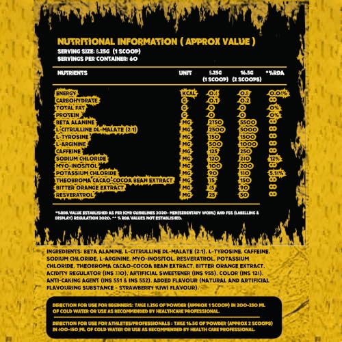 Image of Absolute Nutrition SHROOMS Pre Workout Powder (60 Servings, 500g) | With Beta Alanine, L-Citrulline DL-Malate 2:1, Cocoa Bean Extract & Bitter Orange | (Strawberry Kiwi)
